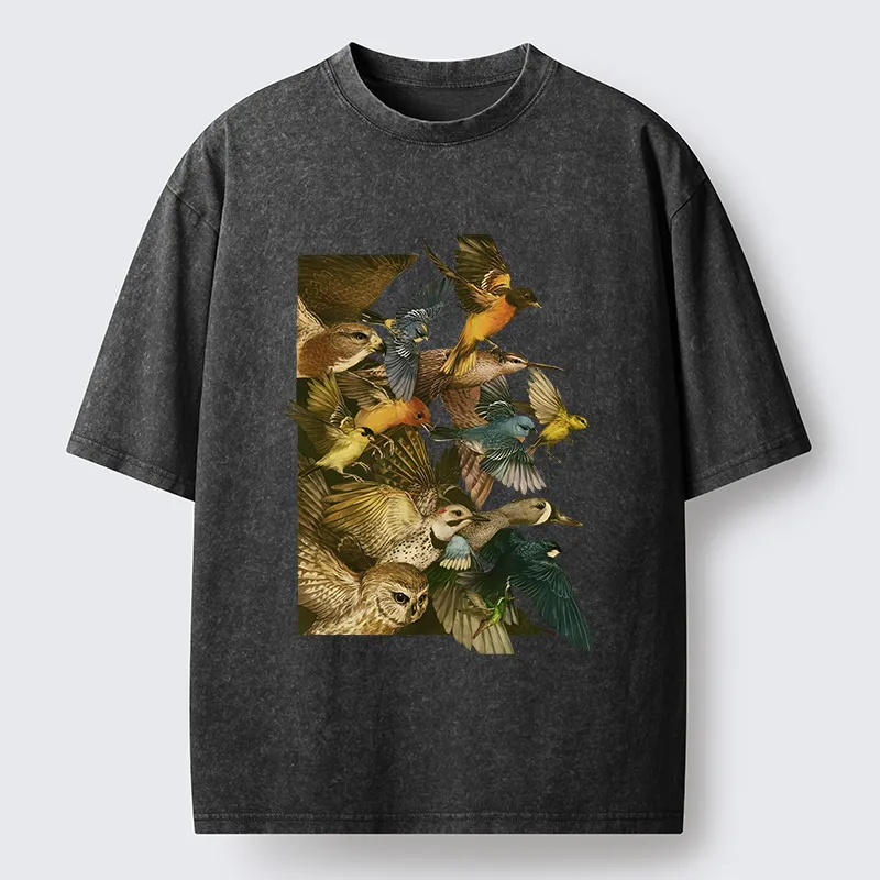 Tokyo-Tiger Flock Of Flying Birds Washed T-Shirt