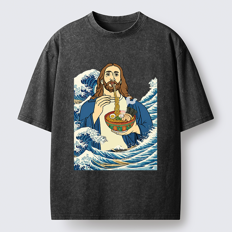 Tokyo-Tiger God Eats Ramen Washed T-Shirt