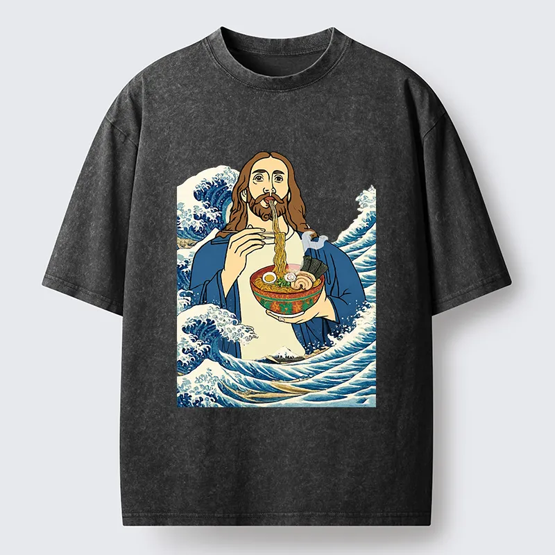 Tokyo-Tiger God Eats Ramen Washed T-Shirt