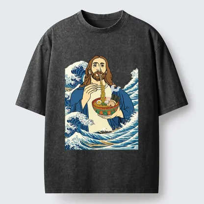 Tokyo-Tiger God Eats Ramen Washed T-Shirt