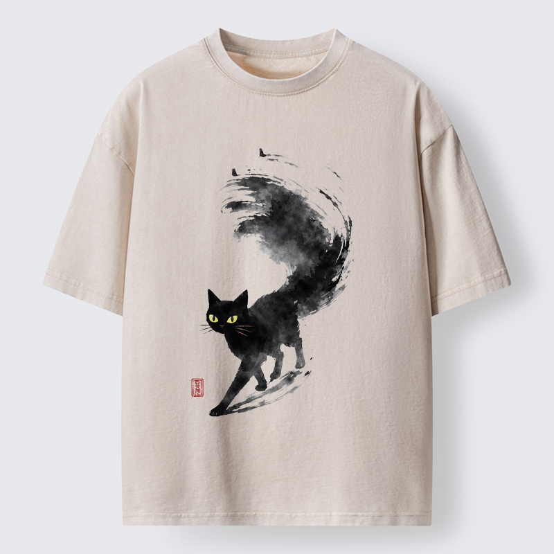 Tokyo-Tiger Cat In Motion Washed T-Shirt