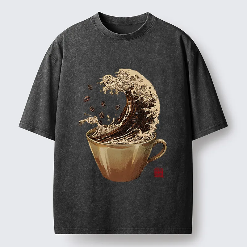 Tokyo-Tiger Delicious Coffee Wave Washed T-Shirt