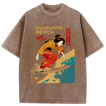 Tokyo-Tiger Surfing Geisha Washed T-Shirt