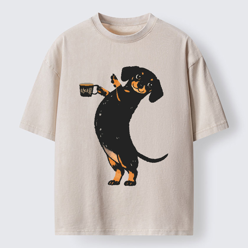 Tokyo-Tiger Elegant Coffee Dog Washed T-Shirt