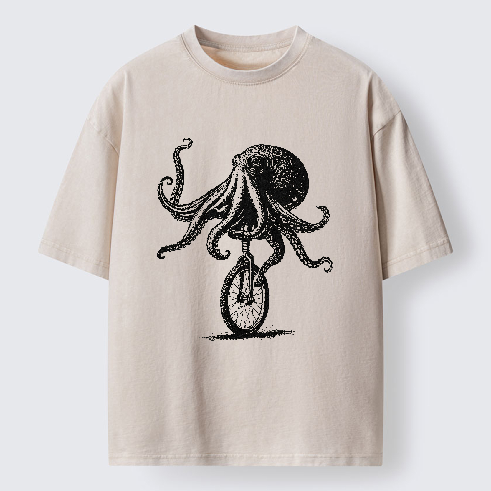 Tokyo-Tiger Octopus On A Unicycle Washed T-Shirt