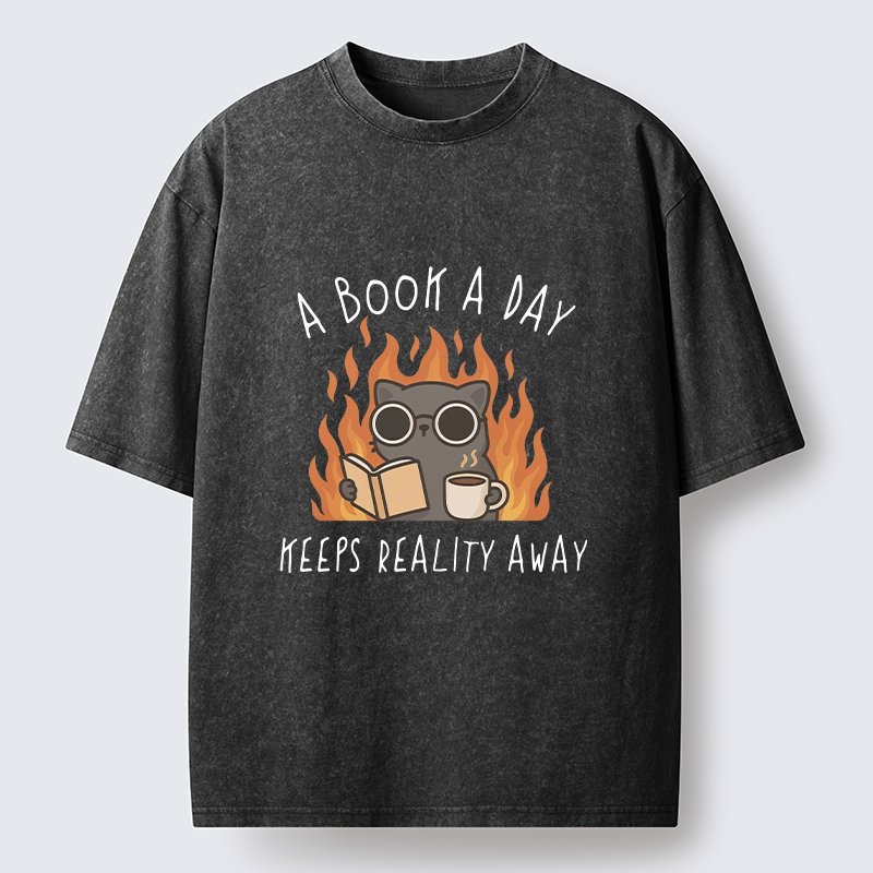 Tokyo-Tiger Escaping Reality Through Books Washed T-Shirt