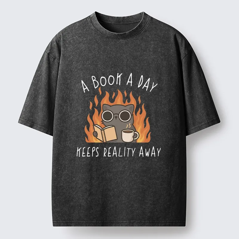 Tokyo-Tiger Escaping Reality Through Books Washed T-Shirt
