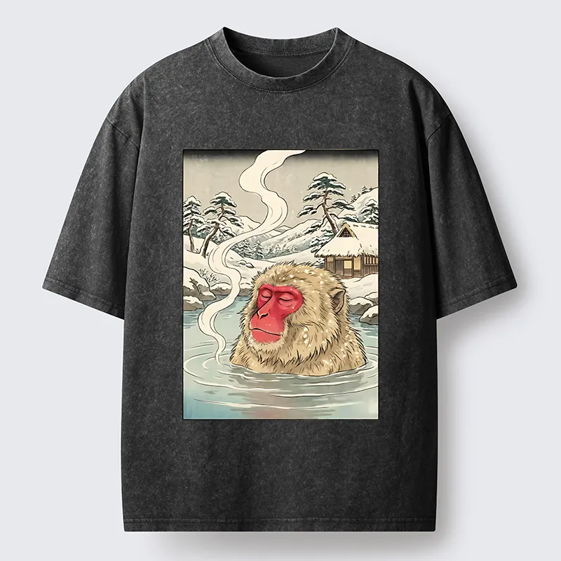 Tokyo-Tiger Snow Monkeys Soaking In Hot Springs Washed T-Shirt