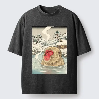 Tokyo-Tiger Snow Monkeys Soaking In Hot Springs Washed T-Shirt