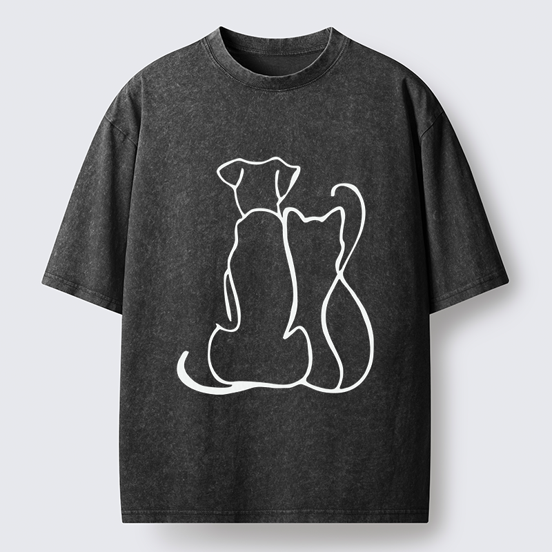 Tokyo-Tiger Minimalist Dog And Cat Washed T-Shirt