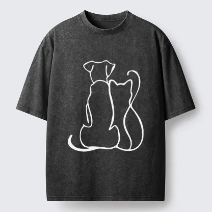 Tokyo-Tiger Minimalist Dog And Cat Washed T-Shirt
