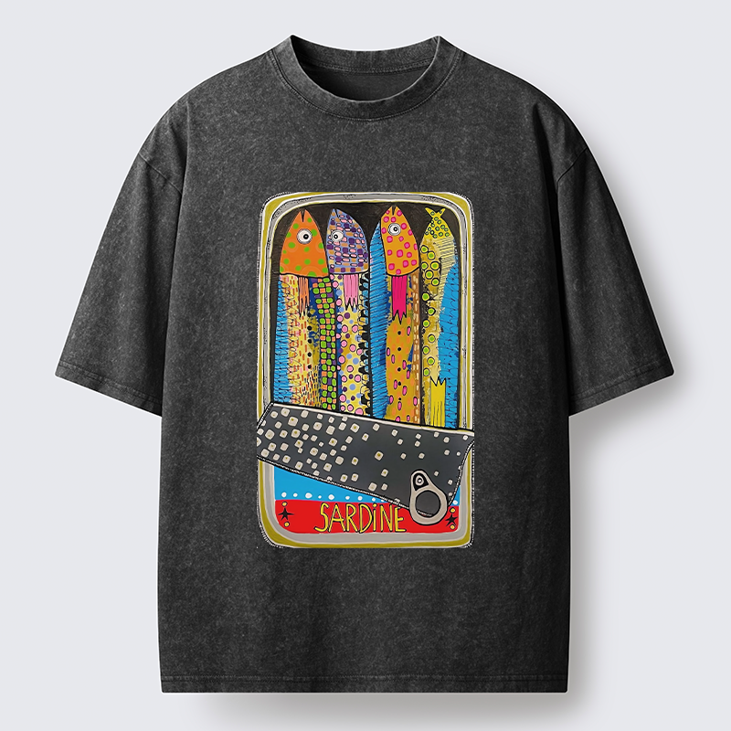 Tokyo-Tiger Colorful Sardines Washed T-Shirt