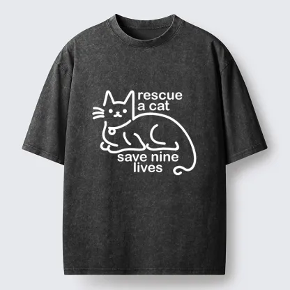 Tokyo-Tiger Nine Lives Of A Cat Funny Washed T-Shirt