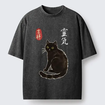 Tokyo-Tiger Japanese Black Cat Washed T-Shirt
