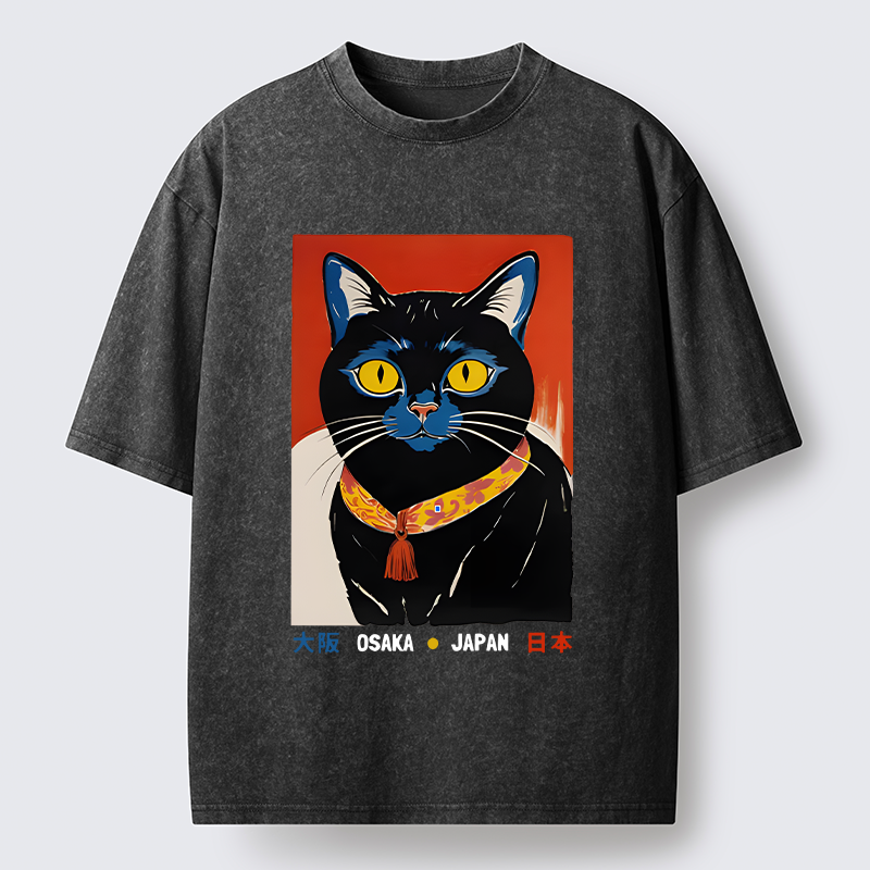 Tokyo-Tiger Japanese Cat Poster Washed T-Shirt