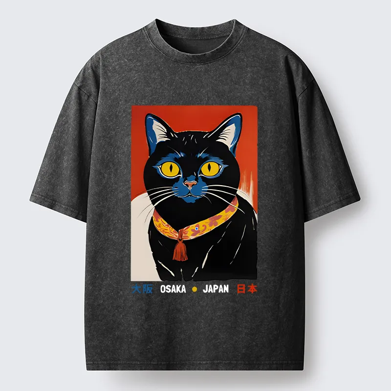 Tokyo-Tiger Japanese Cat Poster Washed T-Shirt