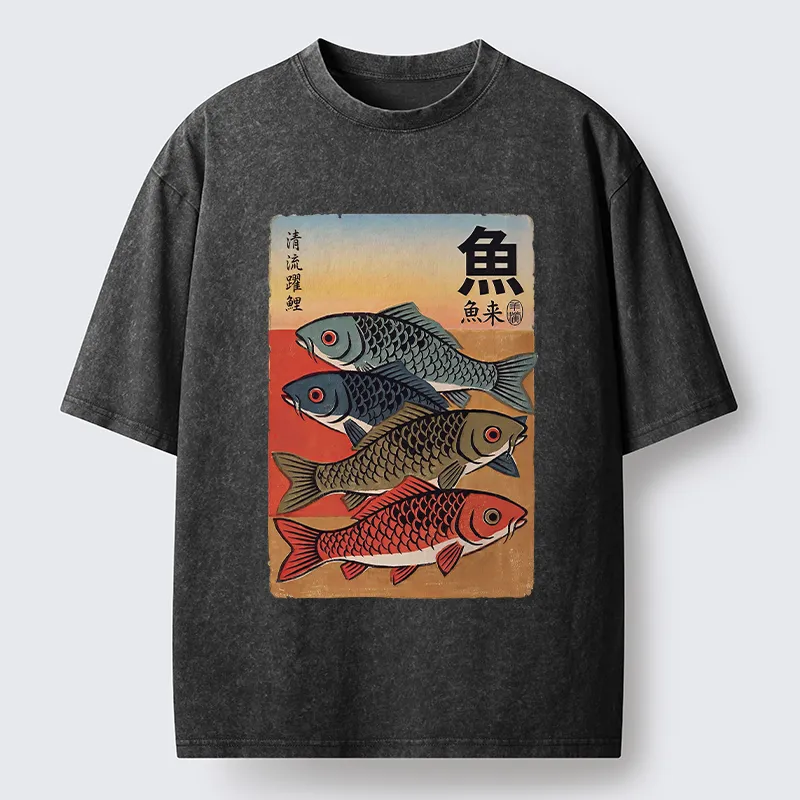 Tokyo-Tiger Retro Fish Poster Washed T-Shirt