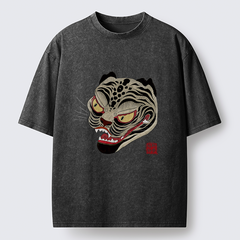 Tokyo-Tiger Retro Art Tiger Washed T-Shirt