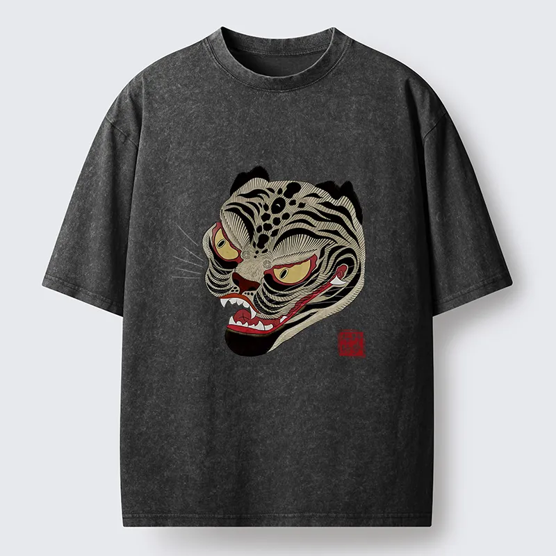 Tokyo-Tiger Retro Art Tiger Washed T-Shirt