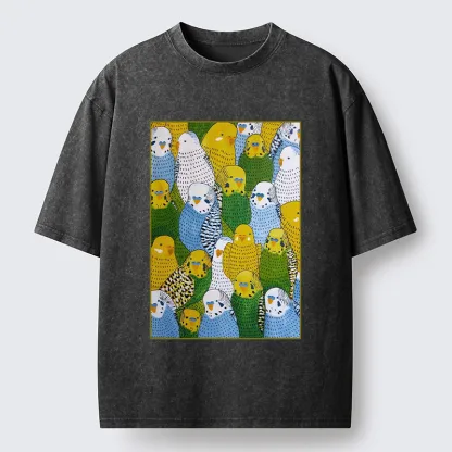 Tokyo-Tiger Beautiful Little Parrots Washed T-Shirt