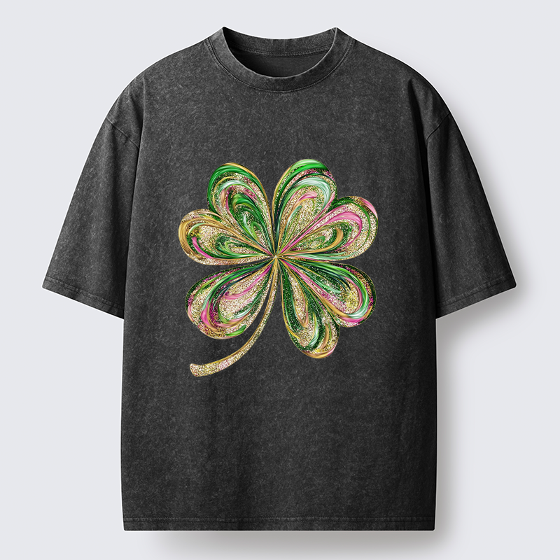 Tokyo-Tiger Lucky Four-Leaf Clover Washed T-Shirt