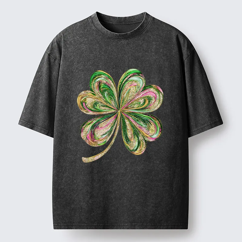 Tokyo-Tiger Lucky Four-Leaf Clover Washed T-Shirt