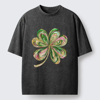 Tokyo-Tiger Lucky Four-Leaf Clover Washed T-Shirt