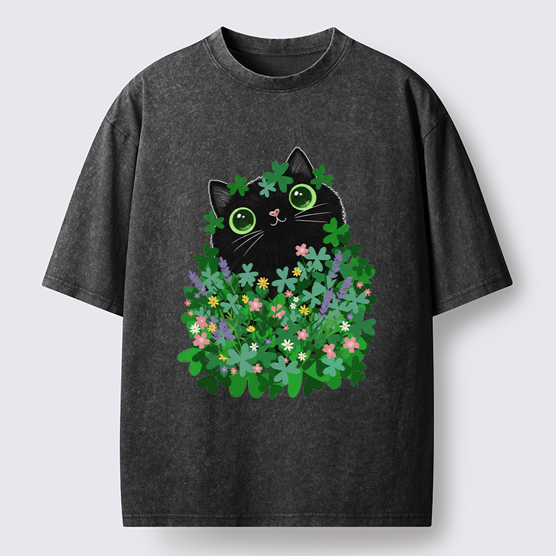 Tokyo-Tiger Black Cat On St. Patrick's Day Washed T-Shirt