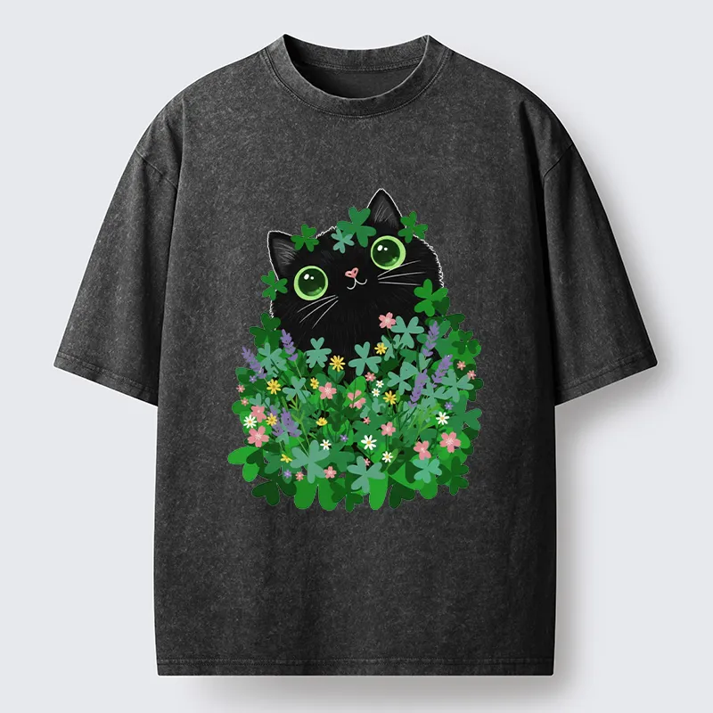 Tokyo-Tiger Black Cat On St. Patrick's Day Washed T-Shirt