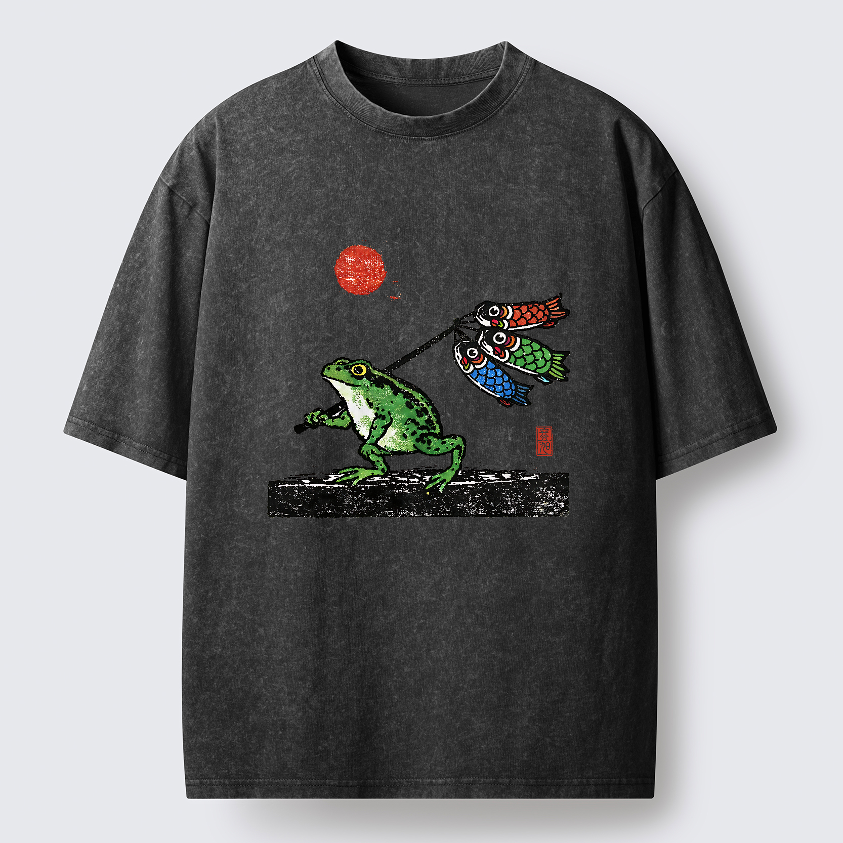 Tokyo-Tiger The Frog Carrying Carp Flags Washed T-Shirt