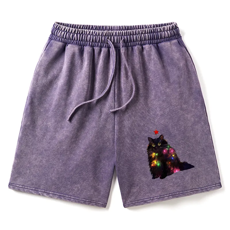 Tokyo-Tiger Christmas Lights Cat Washed Shorts