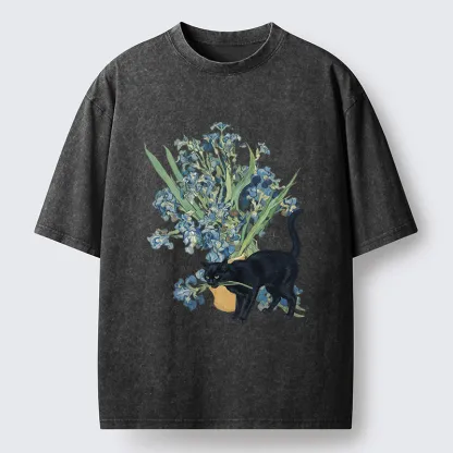 Tokyo-Tiger Black Cat And Orchid Washed T-Shirt