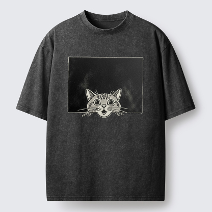 Tokyo-Tiger Surprised Cat Washed T-Shirt