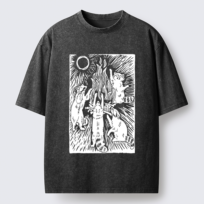 Tokyo-Tiger Raccoons And Campfires Washed T-Shirt