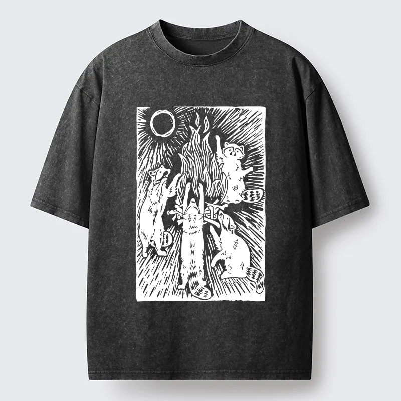 Tokyo-Tiger Raccoons And Campfires Washed T-Shirt
