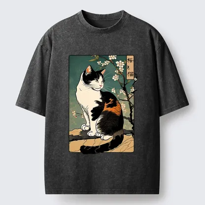 Tokyo-Tiger The Cat Under the Sakura Washed T-Shirt