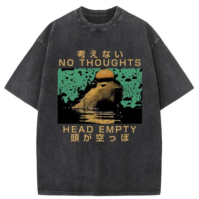Tokyo-Tiger Capybara No Thoughts Head Empty Washed T-Shirt