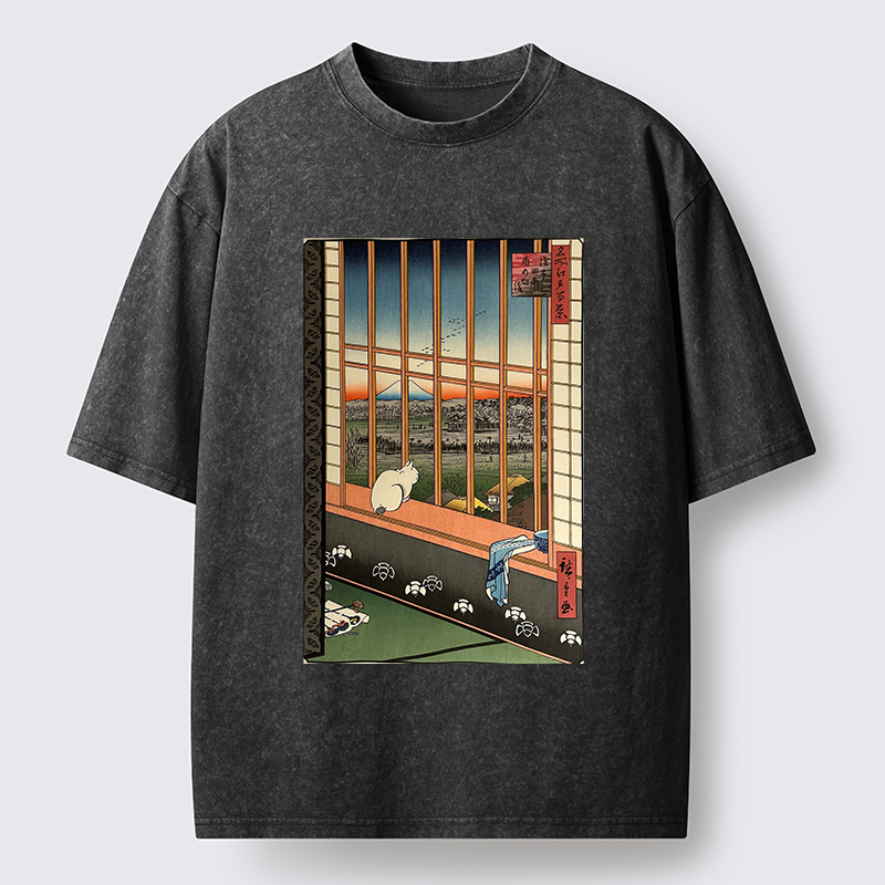 Tokyo-Tiger Cat By The Window Washed T-Shirt