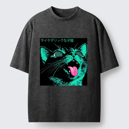 Tokyo-Tiger Psychedelic Kitten Washed T-Shirt