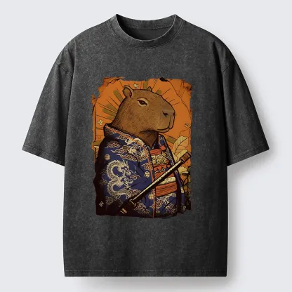 Tokyo-Tiger Elegant Capybara Washed T-Shirt