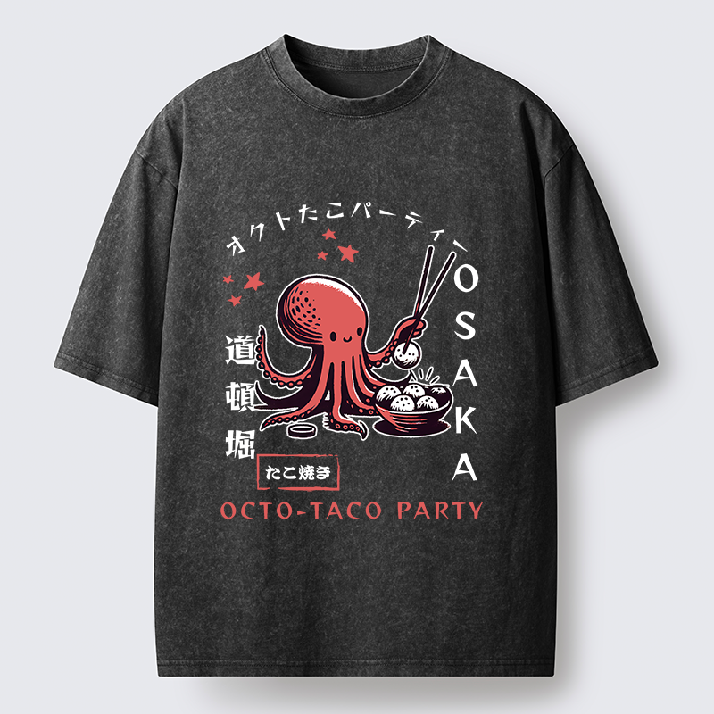 Tokyo-Tiger Cute Octopus Washed T-Shirt