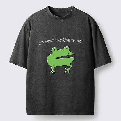 Tokyo-Tiger Very Sleepy Frog Funny Washed T-Shirt