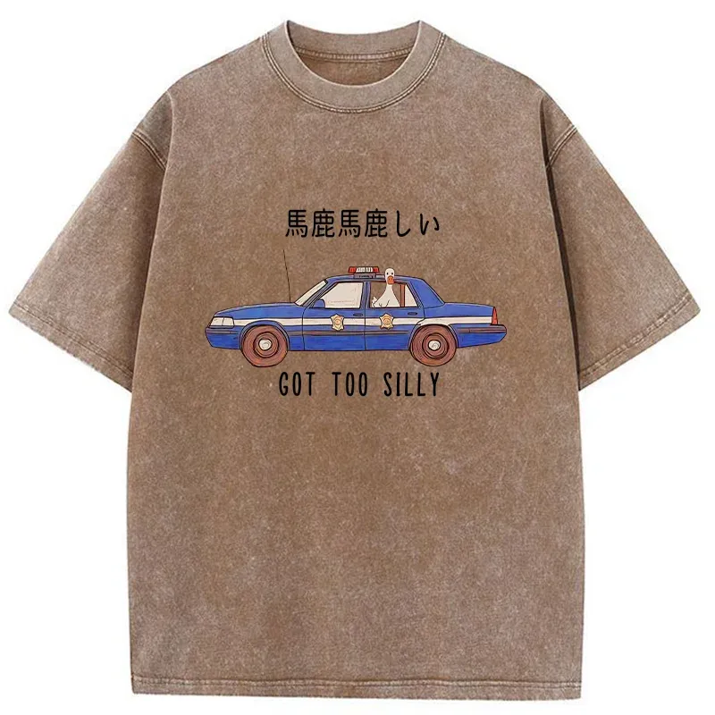 Tokyo-Tiger Stupid Goose Sitting In Police Car Washed T-Shirt