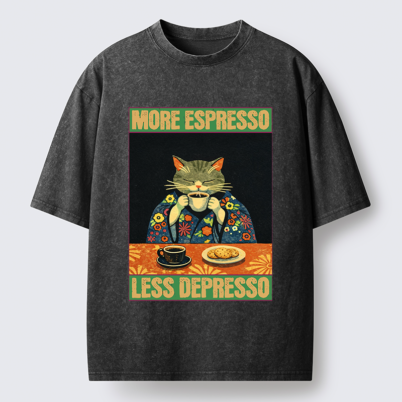 Tokyo-Tiger Cat Tasting Coffee Washed T-Shirt