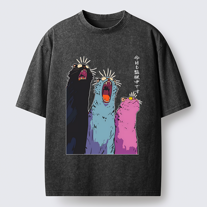 Tokyo-Tiger Howling Cat Washed T-Shirt