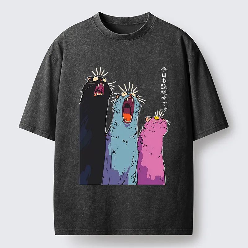 Tokyo-Tiger Howling Cat Washed T-Shirt