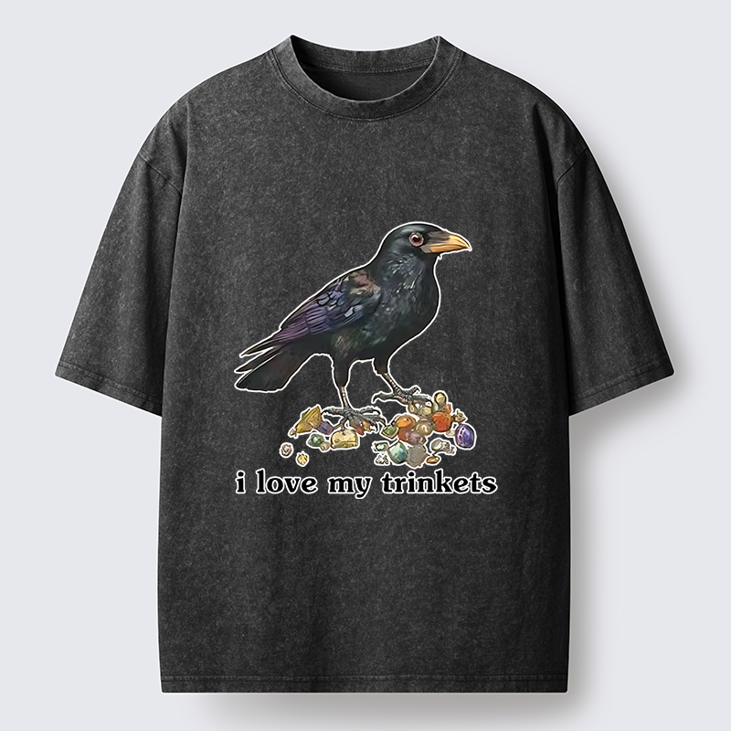 Tokyo-Tiger Crow Likes Its Little Ornaments Washed T-Shirt