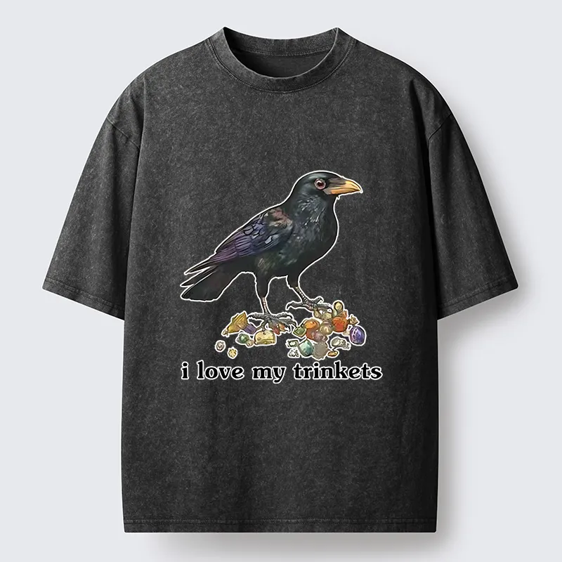 Tokyo-Tiger Crow Likes Its Little Ornaments Washed T-Shirt