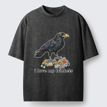 Tokyo-Tiger Crow Likes Its Little Ornaments Washed T-Shirt