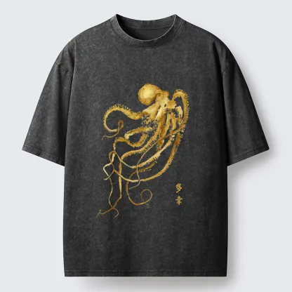 Tokyo-Tiger Octopus Ink Painting Washed T-Shirt